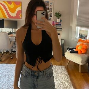 Motel Rocks Black Vest Halter Crop Top